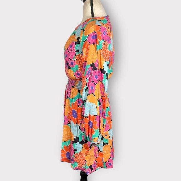 AMUR Gretal Multicolor Floral Balloon Sleeve Smocked Minidress Women's 0 NWT - Picture 4 of 13